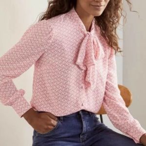 NWT Boden Pink Dora Tie Neck Blouse US 10. Kate Middleton. Duchess of Cambridge.